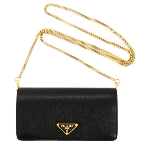 Prada Mini  Chain Wallet Vitello Move Nero Calf Black Triangle Plate Outlet - Picture 1 of 6